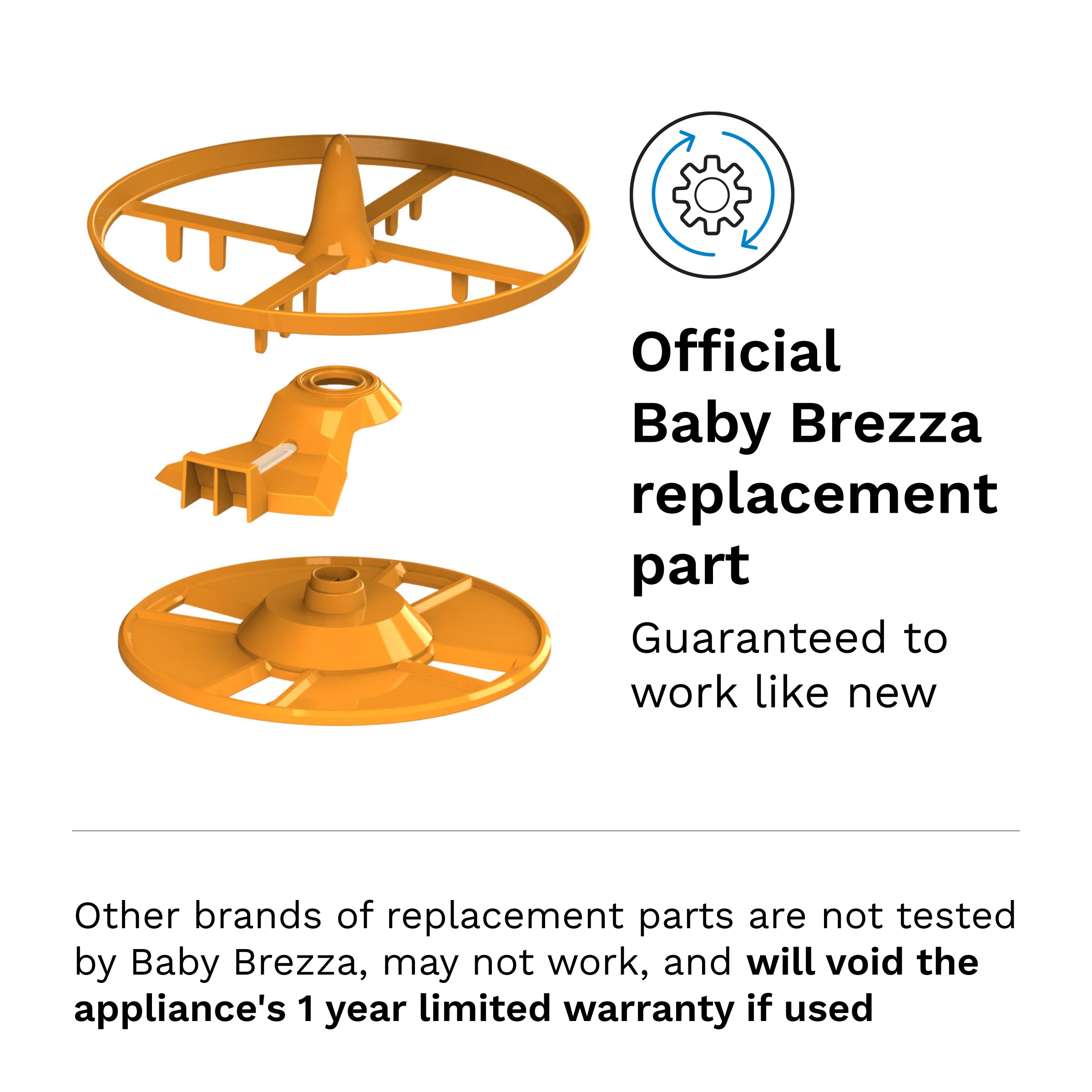Three Baby Brezza UK Replacement Stirring Wheels for the Formula Pro Advanced Only—official parts guaranteed to work like new. Use of other brands may void your 1-year limited warranty, as stated in the user manual. - product thumbnail