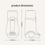 Line drawing of the Baby Brezza UK Bottle & Breastmilk Warmer, showing front and side views with labeled dimensions: 290mm height, 160mm width. Front view displays control buttons and a screen. - product thumbnail