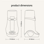 Line drawing of the Baby Brezza BUNDLE Steriliser Dryer Advanced Black And Bottle & Breast Milk Warmer by Baby Brezza UK, shown front and side, labeled with dimensions: 290mm high, 160mm wide. Top text: "Product Dimensions – Ideal for various bottle sizes. - product thumbnail