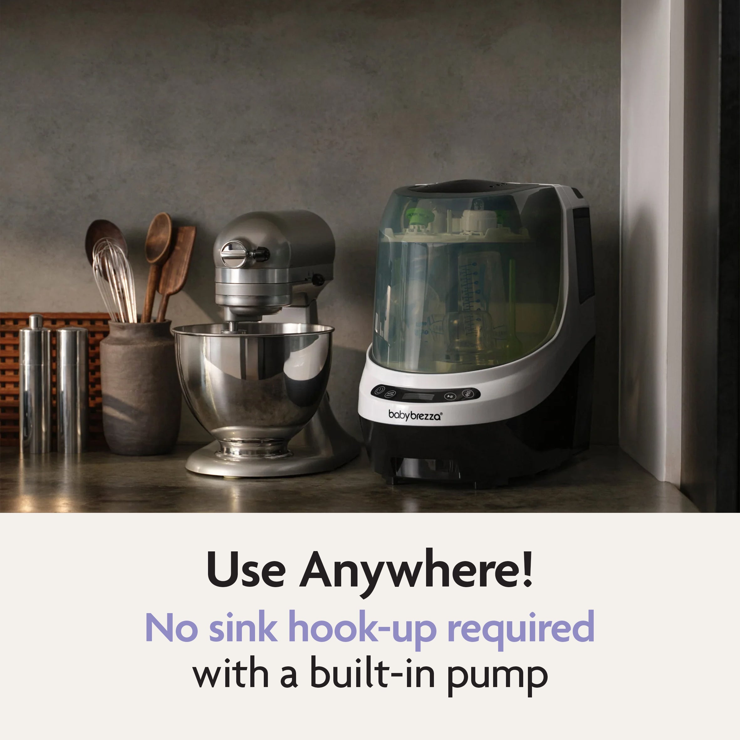 #variant_white The Baby Brezza UK Bottle Washer Pro cleans, sterilises, and dries bottles with no sink needed—built-in pump removes 100% of milk residue for spotless results anywhere. - product thumbnail