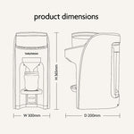Line drawing of the Baby Brezza UK BUNDLE Formula Pro Advanced And SuperQuick Steriliser - All Black, showing front and side views with dimensions (H 365mm, W 300mm, D 200mm), plus a baby bottle positioned underneath. - product thumbnail