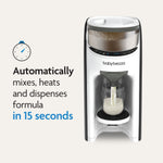 The Baby Brezza UK Formula Pro Advanced automatically mixes, heats, and dispenses formula in 15 seconds, filling your baby's bottle quickly—shown with a clock icon. - product thumbnail