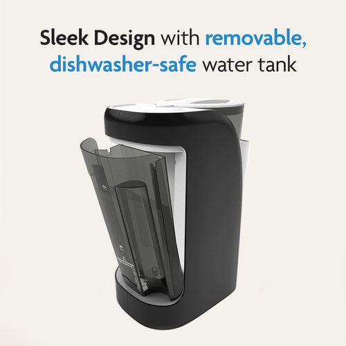 The Baby Brezza UK Formula Pro Advanced is a modern black and white bottle maker with a sleek design and a transparent, removable, dishwasher-safe water tank. - product thumbnail