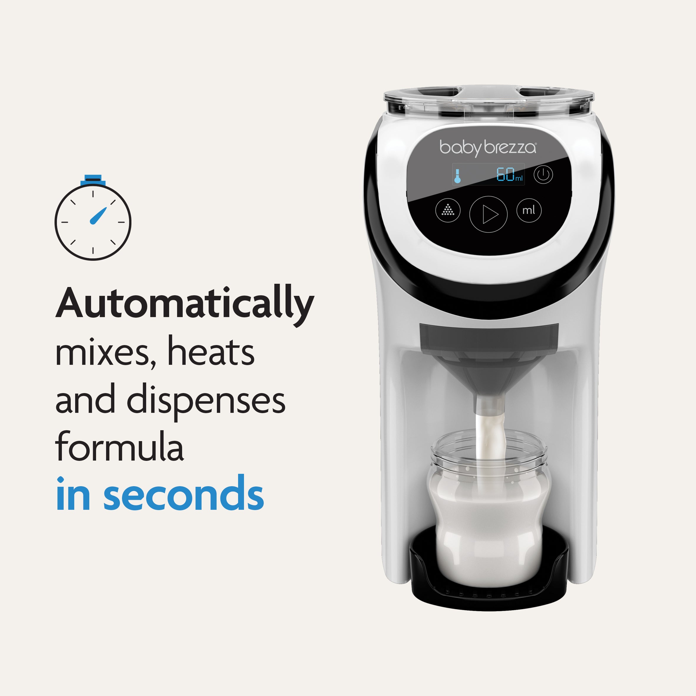 The Baby Brezza UK BUNDLE Formula Pro Mini White and SuperQuick Steriliser Black automatically mixes, heats, and dispenses formula in seconds—just fill your bottle and go. - product thumbnail