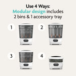 Use the Baby Brezza UK Steriliser Dryer Advanced 4 ways: modular design with 2 bins and an accessory tray lets you customise for any need. - product thumbnail