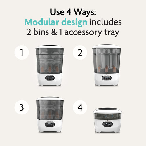 Use the Baby Brezza UK Steriliser Dryer Advanced 4 ways: modular design with 2 bins and an accessory tray lets you customise for any need. - product thumbnail