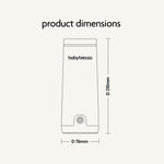 A line drawing of the Baby Brezza UK SuperFast Portable Bottle Warmer, 210mm tall and 76mm wide, featuring a simple rectangular form with rounded edges and labeled dimensions. - product thumbnail