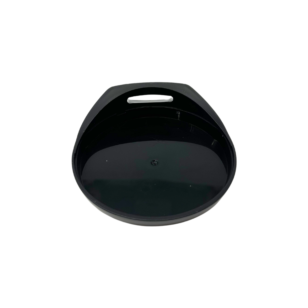 The Baby Brezza UK Formula Pro Advanced Black Replacement Drip Tray is a round, black plastic tray with a raised edge and oval handle cutout, designed for use with the Formula Pro Advanced Black. - product thumbnail