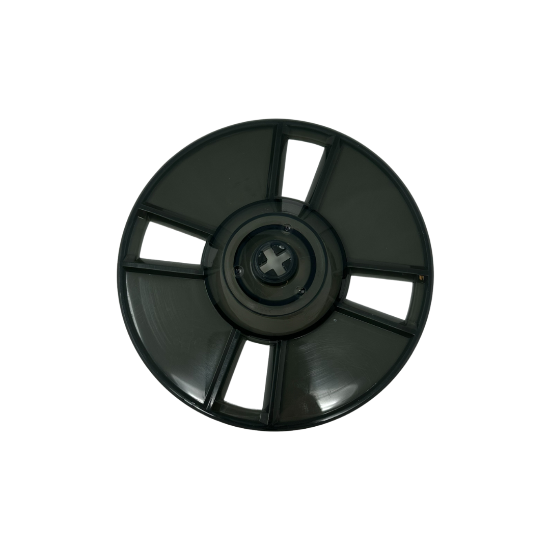 The Baby Brezza UK Formula Pro Advanced Black Replacement Measuring Wheel is a black circular plastic part with five slots and a central hub—perfect as a replacement for your Formula Pro Advanced. - product thumbnail
