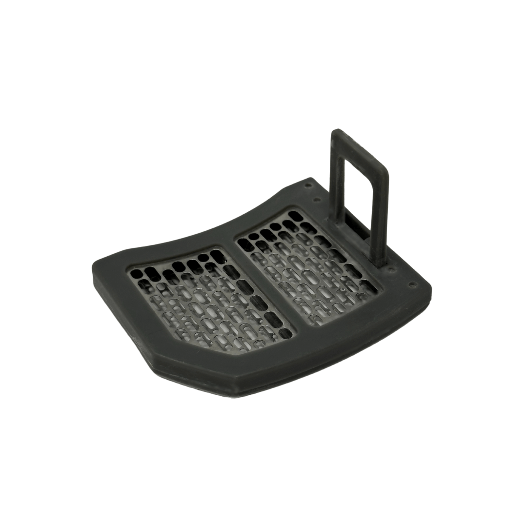 A black, rectangular Baby Brezza UK Bottle Washer Replacement Intake Filter with a textured surface and upright handle is shown on a white background—perfect as a spare or replacement part for your bottle washer. - product thumbnail