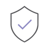 A grey shield icon containing a purple check mark