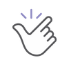 A minimalist gray line icon of a hand with a pointing finger and three small purple spark marks above it