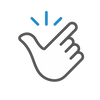 A minimalist grey line icon of a hand with three blue radiating lines above it