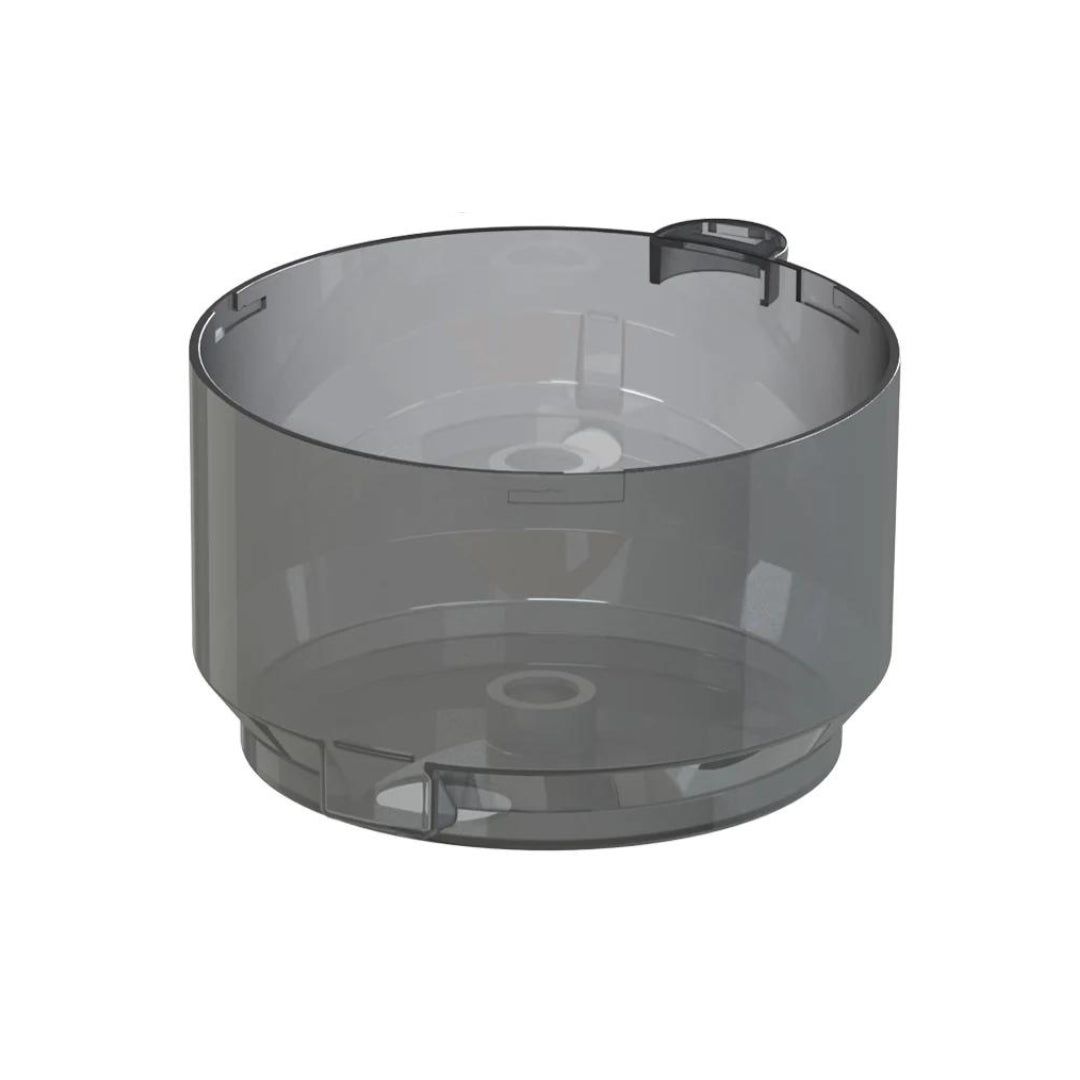 The Baby Brezza UK Formula Pro Advanced Replacement Powder Container is a transparent, cylindrical container with a raised base and small rim tab, designed for the Formula Pro Advanced, shown against a white background. - product thumbnail