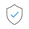 A minimalist grey icon of a shield with a blue checkmark inside.