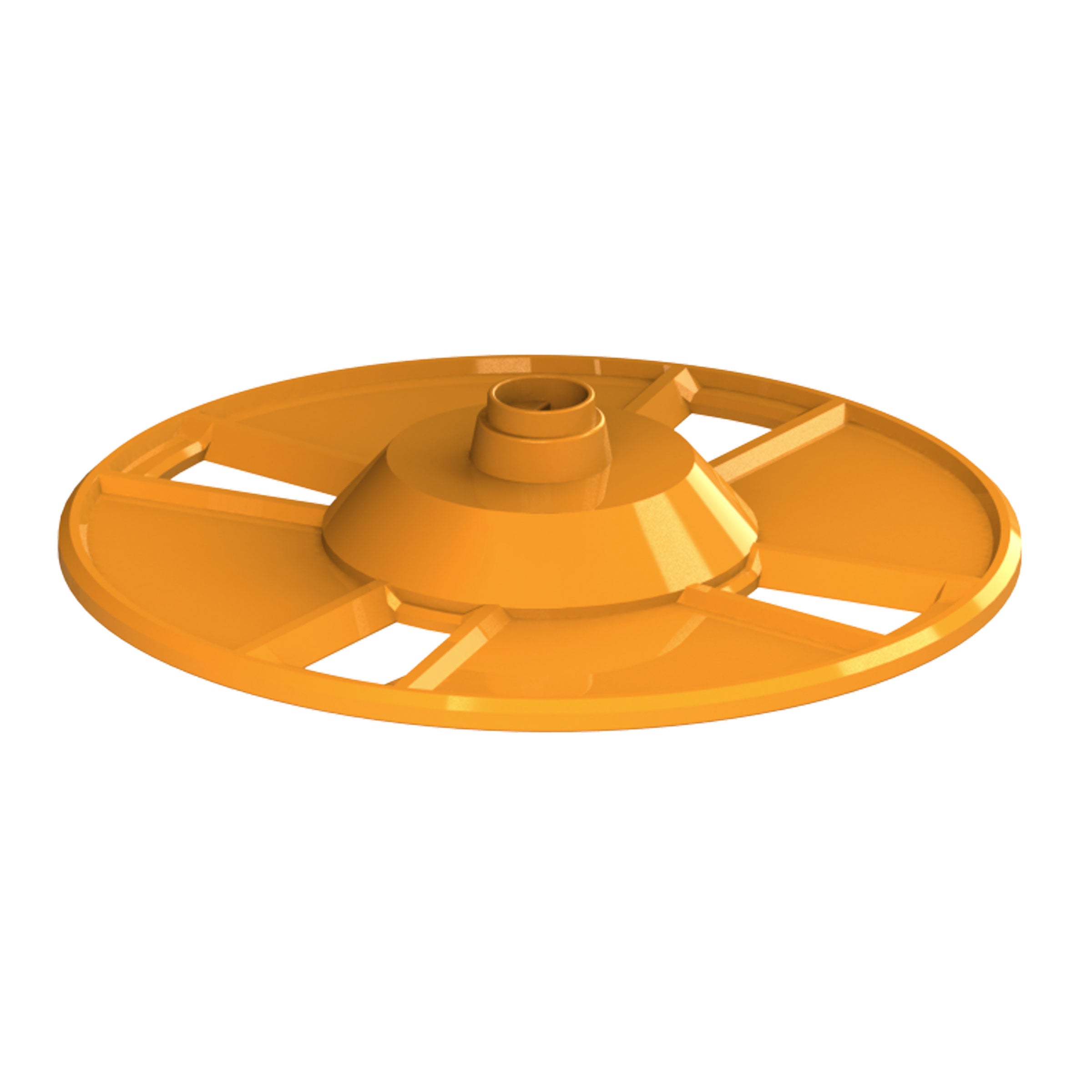 A yellow, circular plastic disk with a raised center and radiating slots, designed as the Replacement Measuring Wheel for the Formula Pro Advanced Only by Baby Brezza UK. - product thumbnail