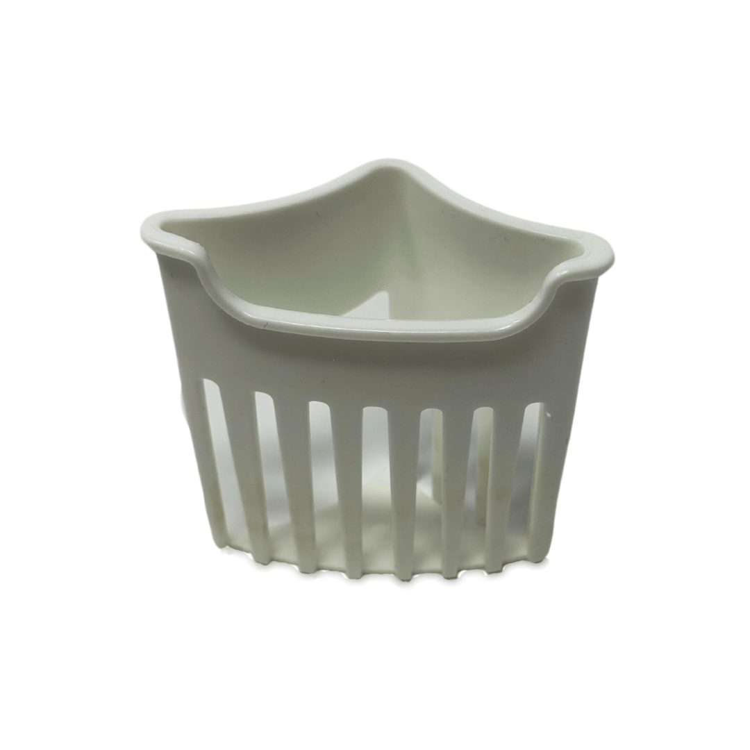 The Baby Brezza UK Bottle Washer Replacement Soap Pocket is a small white plastic container with a star-shaped opening and vertical slits, designed for drainage and as a perfect bottle washer replacement. - product thumbnail