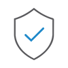 A grey icon of a shield with a blue checkmark inside
