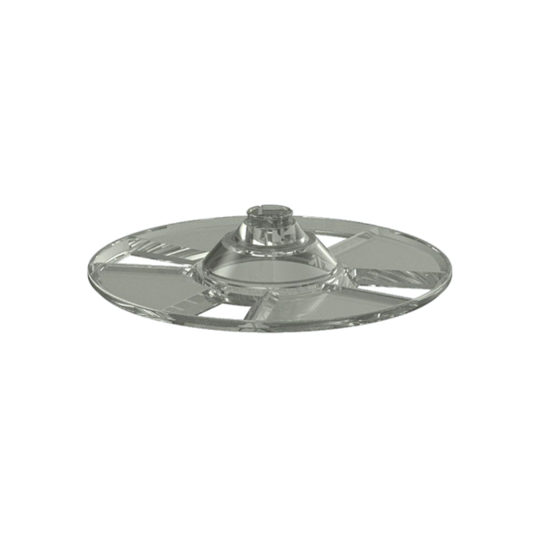 The Baby Brezza UK Formula Pro Mini Replacement Measuring Wheel is a clear, plastic, round LEGO-like part with flat and angular details—ideal for replacing the measuring wheel in your Formula Pro Mini. - product thumbnail