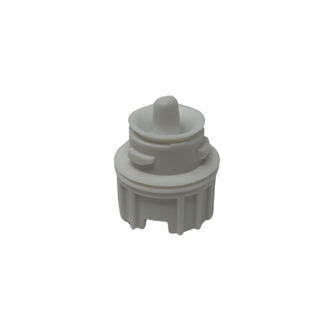A small white plastic Baby Brezza UK Food Maker Deluxe Replacement Water Tank Lid with a cylindrical base, vertical grooves, and a rounded top is pictured on a plain white background. - product thumbnail
