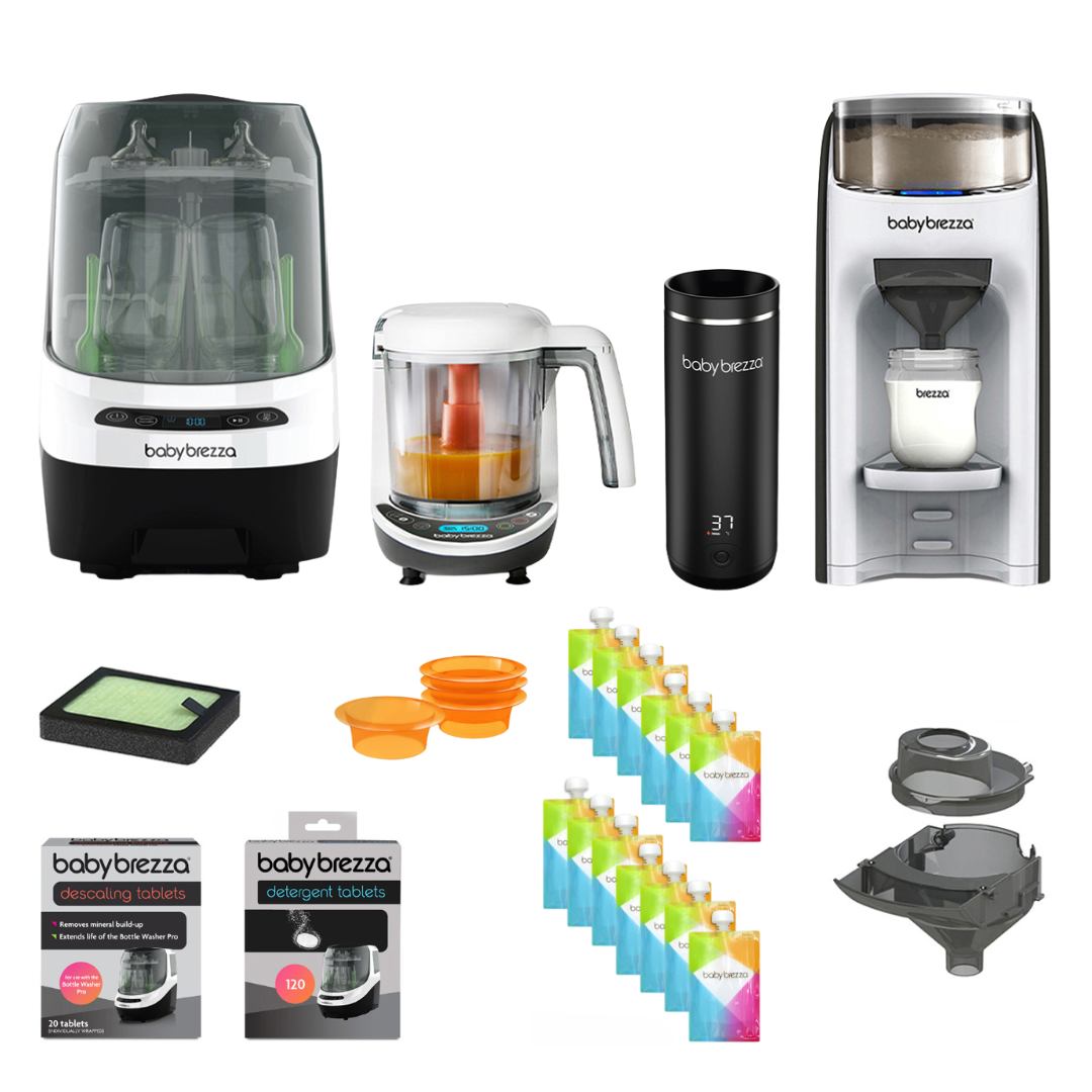 The BIG BREZZA BUNDLE by Baby Brezza UK includes the Formula Pro Advanced, Bottle Washer Pro, and more—everything you need for baby feeding in sleek all-black. - product thumbnail