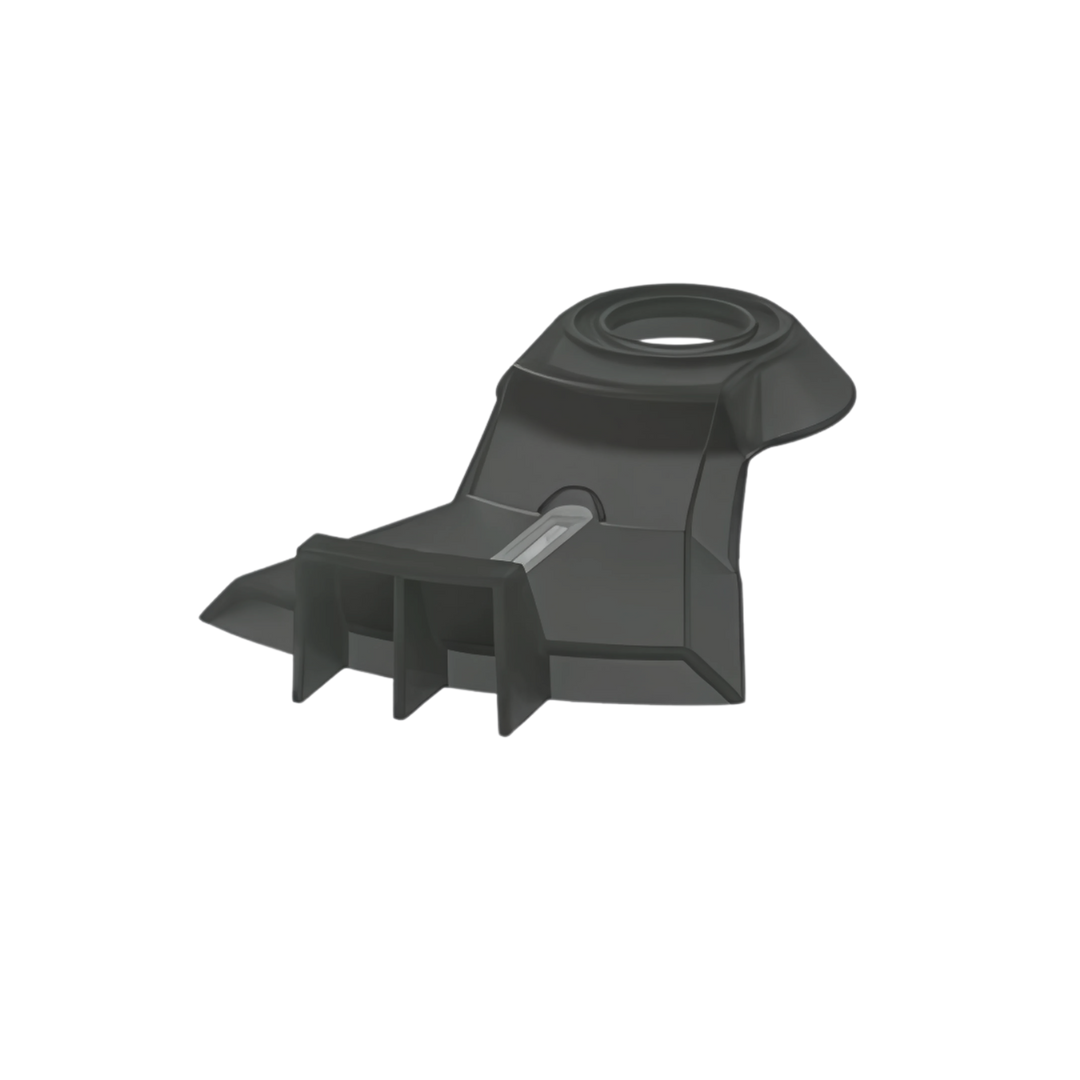 The Baby Brezza UK Formula Pro Advanced (Black) Replacement Locking Cover w/Silicone Scraper is a black plastic cover with a round top opening, wide flat base, and three vertical front fins, shown on a white background. - product thumbnail