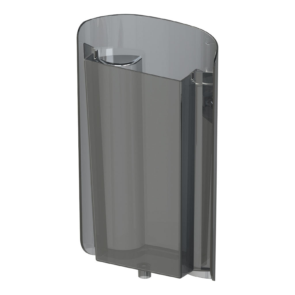 The Baby Brezza UK Formula Pro Advanced Replacement Water Tank is a semi-transparent, gray, curved plastic tank with an open front and round top cap. Perfect for Formula Pro Advanced setups; see user manual for installation instructions. - product thumbnail