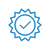 A blue outline icon of a sunburst with a checkmark in the centre.