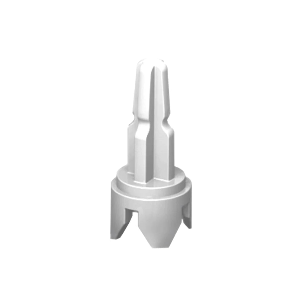 The Baby Brezza UK Formula Pro Advanced and Mini Replacement Axle is a white plastic pin connector with three prongs and a ridged base, perfect for replacing your Formula Pro Advanced or Mini axle. Displayed on a plain white background. - product thumbnail