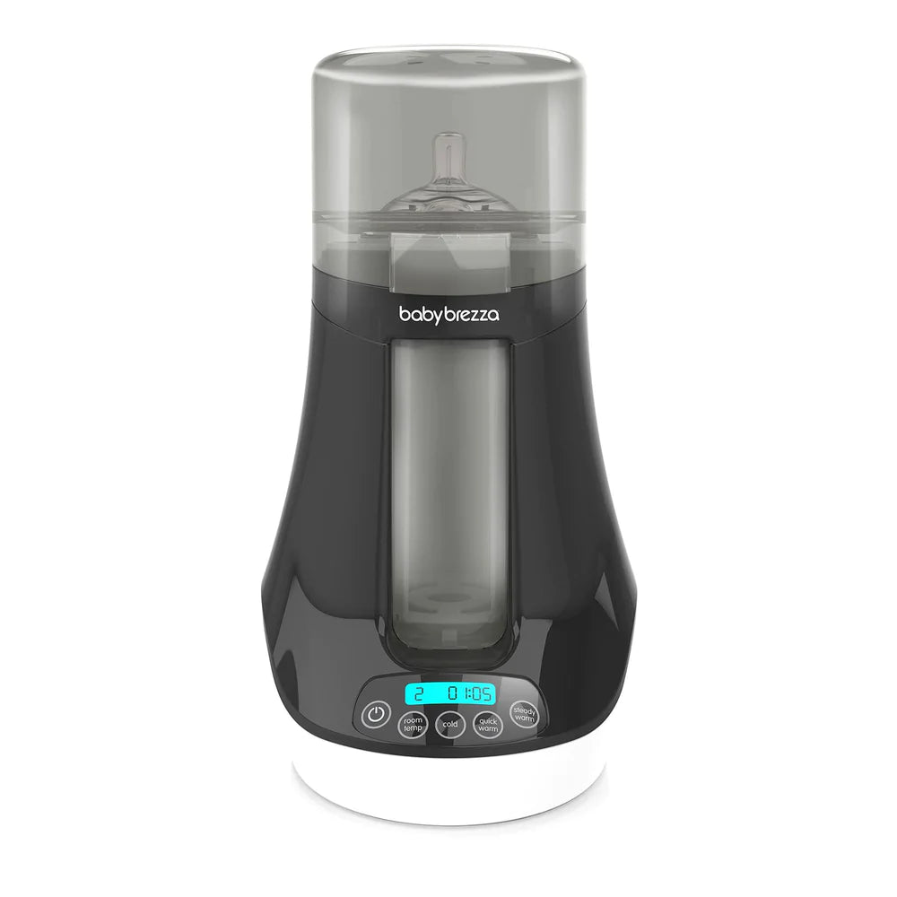 A black and white Bottle & Breastmilk Warmer with a digital display, transparent top lid, and a bottle inside for safe warming and sterilizing. - product thumbnail